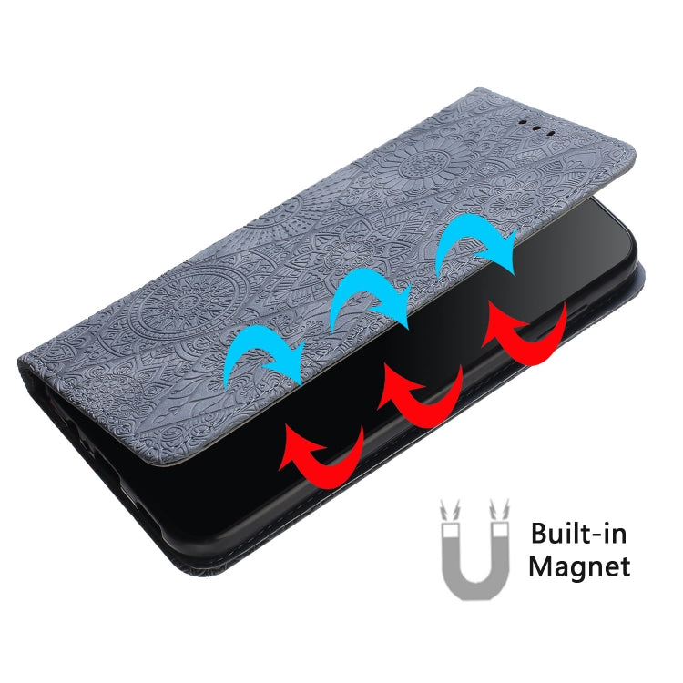 For iPhone 16 Plus Ethnic Embossed Adsorption Leather Phone Case(Grey) - iPhone 16 Plus Cases by PMC TechLife | Online Shopping South Africa | PMC TechLife | Buy Now Pay Later Mobicred