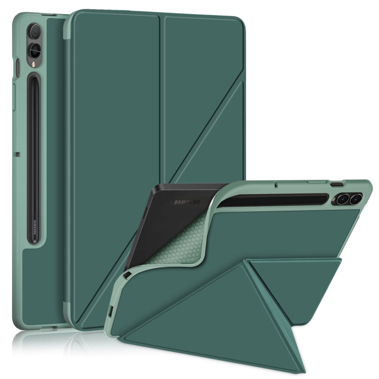 For Samsung Galaxy Tab S9+ Cloth Texture Multi-folding Horizontal Flip Leather Tablet Case(Dark Green) - Galaxy Tab S9+ Cases by PMC Jewellery | Online Shopping South Africa | PMC Jewellery | Buy Now Pay Later Mobicred