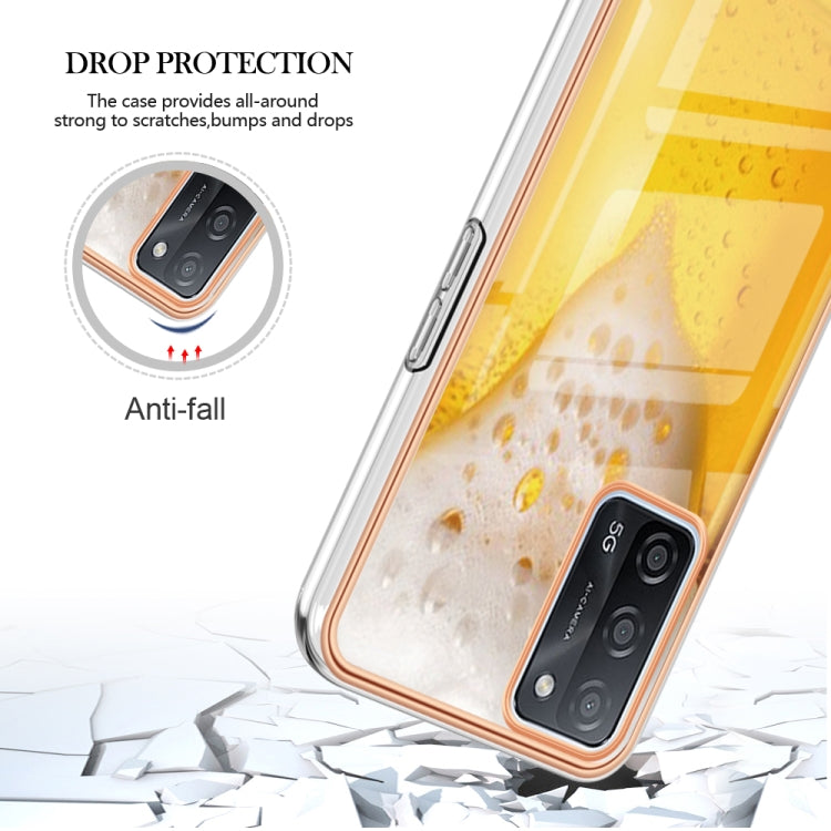 For OPPO A55 5G / A53s 5G / A54 4G Electroplating Marble Dual-side IMD Phone Case(Draft Beer) - OPPO Cases by PMC Jewellery | Online Shopping South Africa | PMC Jewellery | Buy Now Pay Later Mobicred