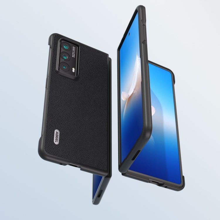 For Honor Magic Vs2 ABEEL Genuine Leather + PC Litchi Texture Phone Case(Black) - Honor Cases by PMC TechLife | Online Shopping South Africa | PMC TechLife | Buy Now Pay Later Mobicred