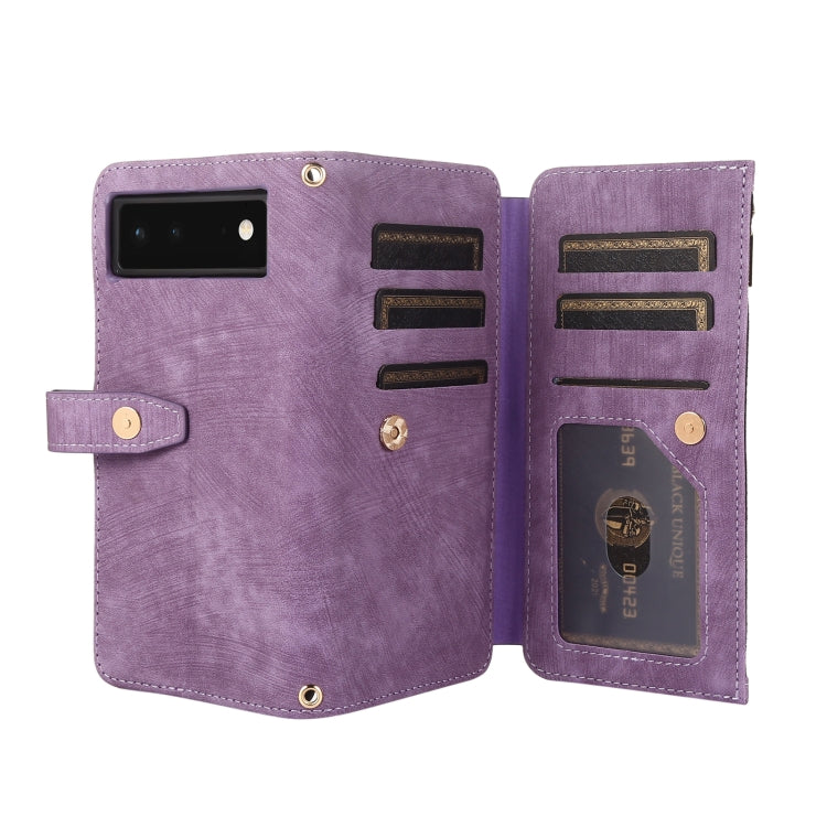 For Google Pixel 6 Dream 9-Card Wallet Zipper Bag Leather Phone Case(Purple) - Google Cases by PMC Jewellery | Online Shopping South Africa | PMC Jewellery | Buy Now Pay Later Mobicred