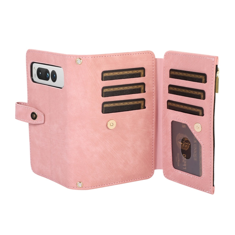 For Google Pixel Fold Dream 9-Card Wallet Zipper Bag Leather Phone Case(Pink) - Google Cases by PMC Jewellery | Online Shopping South Africa | PMC Jewellery | Buy Now Pay Later Mobicred