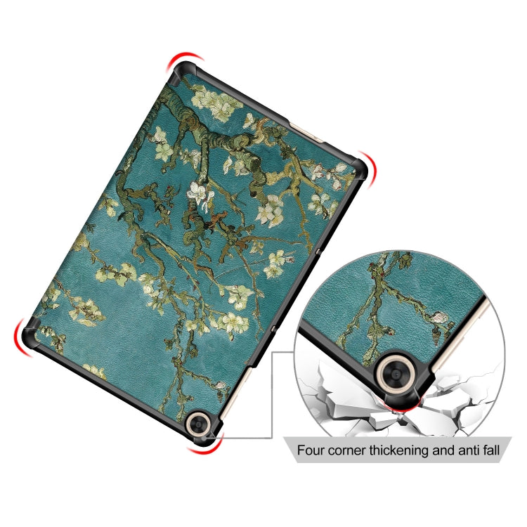 For Honor Pad 7 10.1inch/X8/X8 Lite Custer Painted Painted 3-folding Holder Tablet PC Leather Case(Apricot Blossom) - Honor by PMC Jewellery | Online Shopping South Africa | PMC Jewellery | Buy Now Pay Later Mobicred