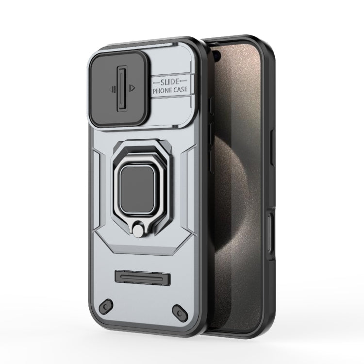 For iPhone 16 Pro Sliding Camshield TPU + PC Shockproof Phone Case with Holder(Grey) - iPhone 16 Pro Cases by PMC TechLife | Online Shopping South Africa | PMC TechLife | Buy Now Pay Later Mobicred