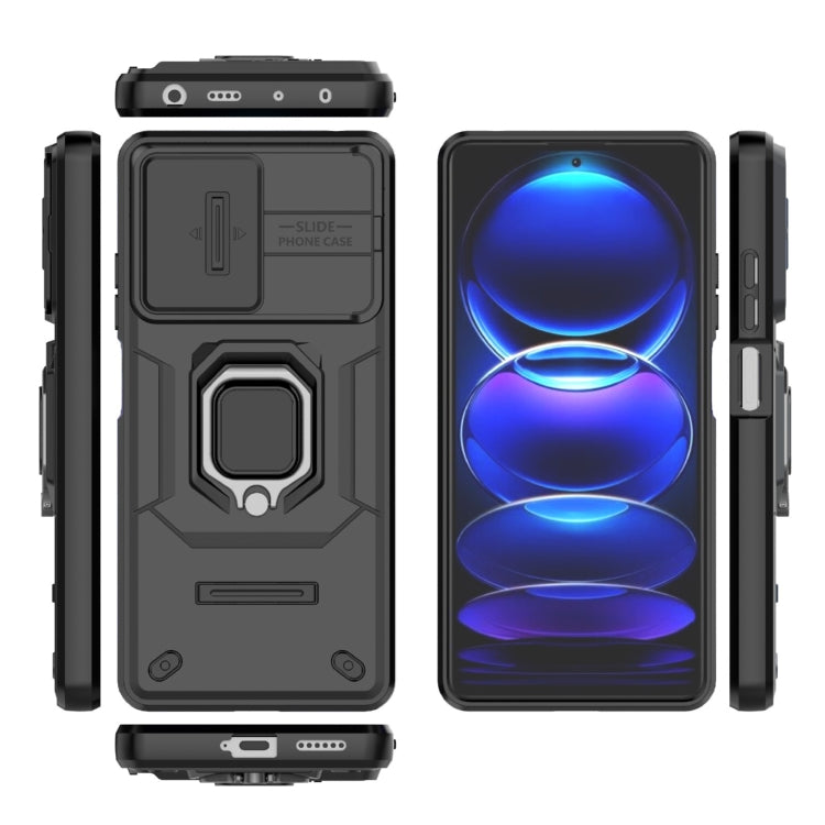 For Xiaomi Redmi Note 12 Pro+ 5G Global Sliding Camshield TPU + PC Shockproof Phone Case with Holder(Black) - Xiaomi Cases by PMC Jewellery | Online Shopping South Africa | PMC Jewellery | Buy Now Pay Later Mobicred