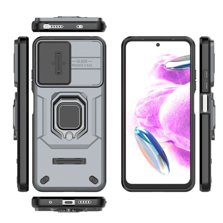 For Xiaomi Redmi Note 12S 4G Global Sliding Camshield TPU + PC Shockproof Phone Case with Holder(Grey) - Xiaomi Cases by PMC Jewellery | Online Shopping South Africa | PMC Jewellery | Buy Now Pay Later Mobicred