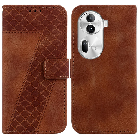 For OPPO Reno 11 Pro 5G Global 7-shaped Embossed Leather Phone Case(Brown) - Reno11 Pro Cases by PMC Jewellery | Online Shopping South Africa | PMC Jewellery | Buy Now Pay Later Mobicred