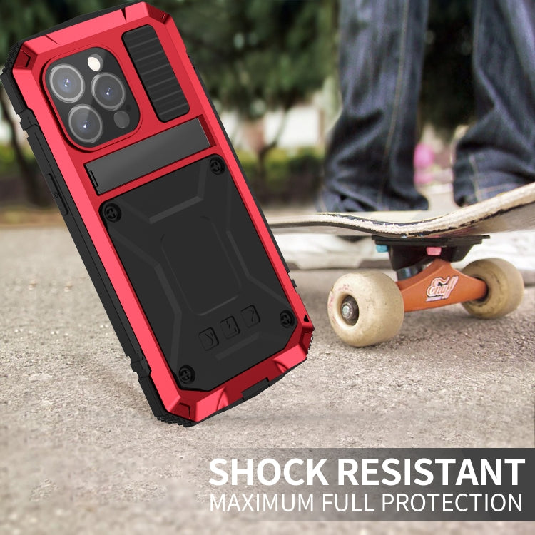 For iPhone 15 Pro Max R-JUST Shockproof Life Waterproof Dust-proof Metal + Silicone Phone Case with Holder(Red) - iPhone 15 Pro Max Cases by R-JUST | Online Shopping South Africa | PMC Jewellery