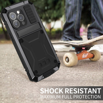 For iPhone 15 Pro R-JUST Shockproof Life Waterproof Dust-proof Metal + Silicone Phone Case with Holder(Black) - iPhone 15 Pro Cases by R-JUST | Online Shopping South Africa | PMC Jewellery