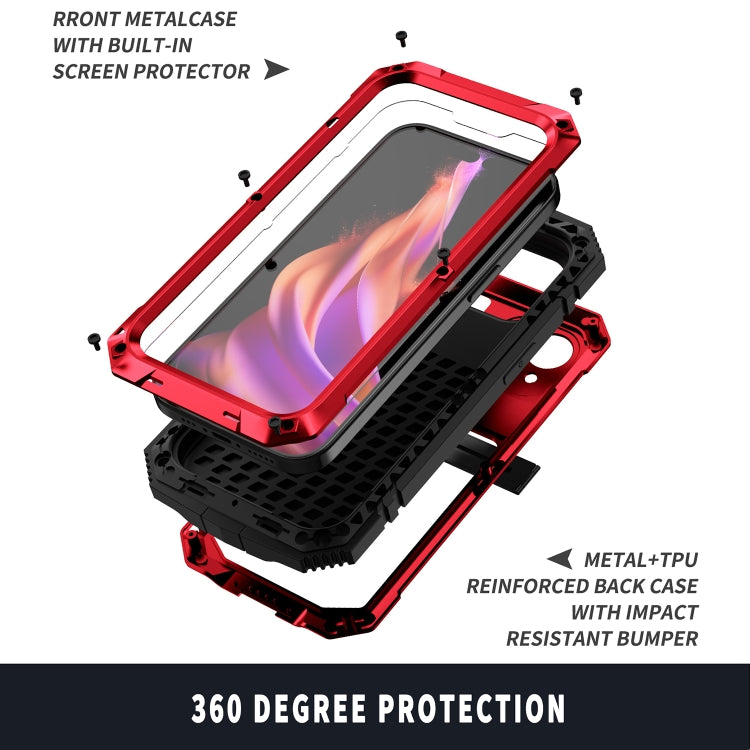 For iPhone 15 Plus R-JUST Shockproof Life Waterproof Dust-proof Metal + Silicone Phone Case with Holder(Red) - iPhone 15 Plus Cases by R-JUST | Online Shopping South Africa | PMC Jewellery