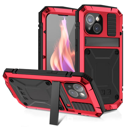 For iPhone 15 R-JUST Shockproof Life Waterproof Dust-proof Metal + Silicone Phone Case with Holder(Red) - iPhone 15 Cases by R-JUST | Online Shopping South Africa | PMC Jewellery