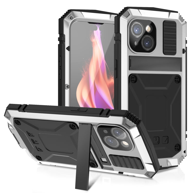 For iPhone 15 R-JUST Shockproof Life Waterproof Dust-proof Metal + Silicone Phone Case with Holder(Silver) - iPhone 15 Cases by R-JUST | Online Shopping South Africa | PMC Jewellery