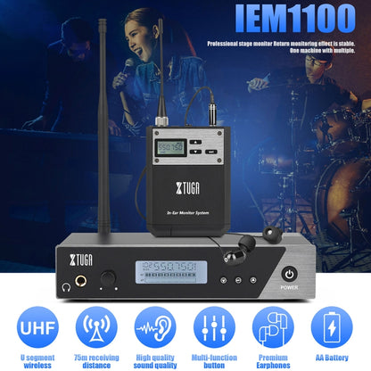 XTUGA  IEM1100 Professional Wireless In Ear Monitor System 2 BodyPacks(EU Plug) - Microphone by XTUGA | Online Shopping South Africa | PMC Jewellery | Buy Now Pay Later Mobicred