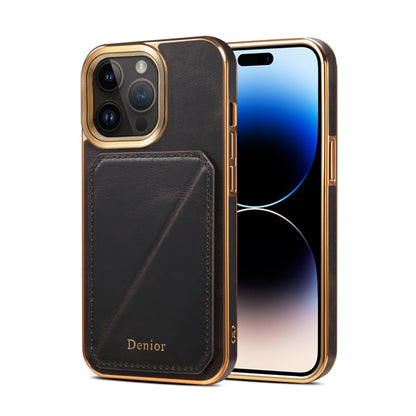 For iPhone 15 Pro Max Denior Oil Wax Leather Electroplating Card Slot Holder Phone Case(Black) - iPhone 15 Pro Max Cases by Denior | Online Shopping South Africa | PMC Jewellery | Buy Now Pay Later Mobicred