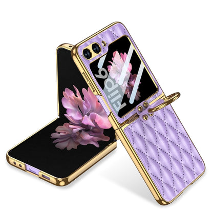 For Samsung Galaxy Z Flip6 GKK Integrated Plating Diamond Texture PU Phone Case with Ring(Purple) - Galaxy Z Flip6 5G Cases by GKK | Online Shopping South Africa | PMC Jewellery | Buy Now Pay Later Mobicred