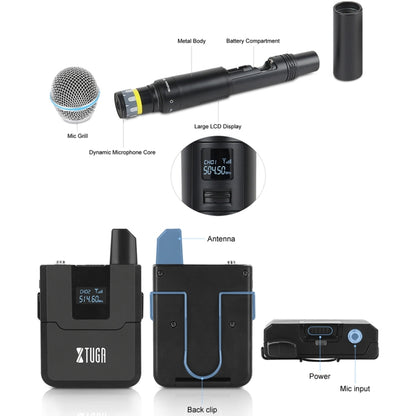 XTUGA A140-B Wireless Microphone System 4 BodyPack Headset Lavalier Microphone(UK Plug) - Microphone by XTUGA | Online Shopping South Africa | PMC Jewellery | Buy Now Pay Later Mobicred