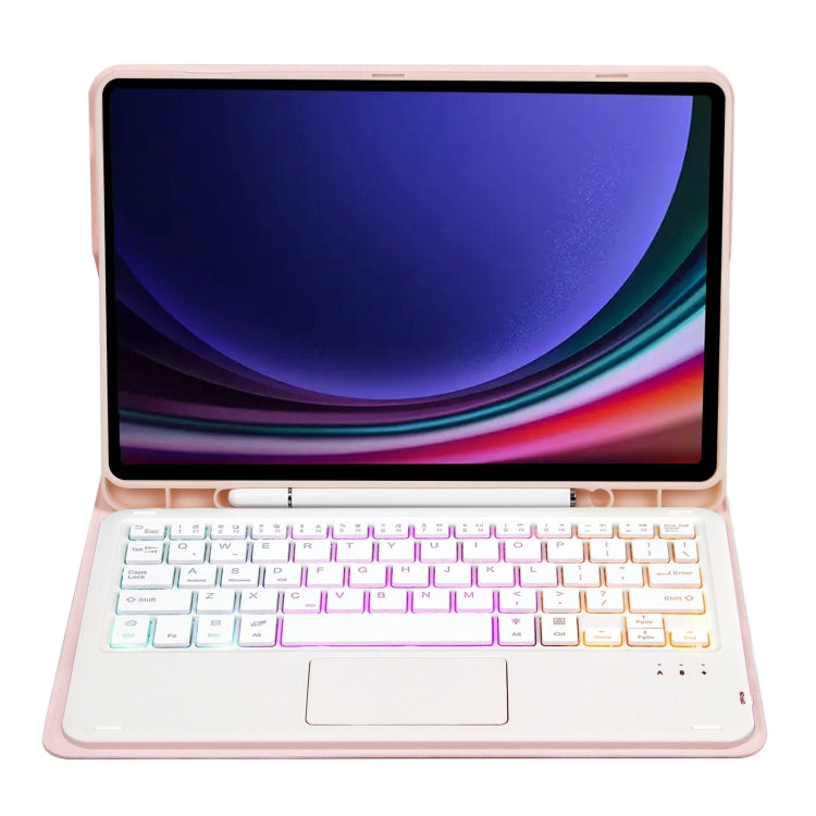 For Samsung Galaxy Tab S9 Candy Color Touch Backlight Bluetooth Keyboard Leather Tablet Case with Pen Holder(Pink) - free shipping - PMC TechLife - Order now!