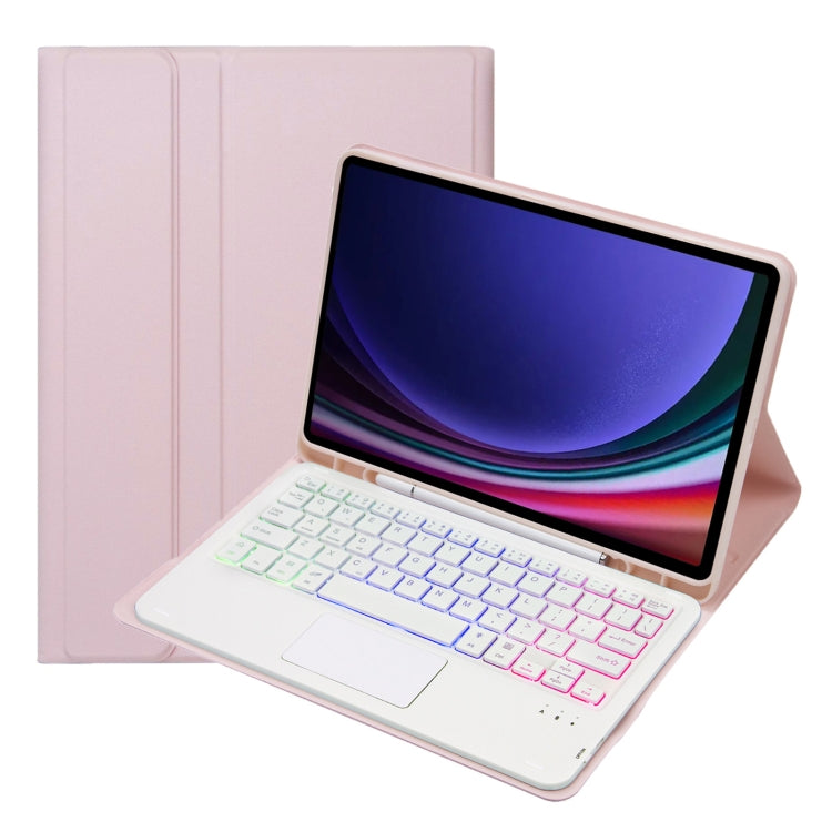 For Samsung Galaxy Tab S9 FE Candy Color Touch Backlight Bluetooth Keyboard Leather Tablet Case with Pen Holder(Pink) - Samsung Keyboard by PMC TechLife | Online Shopping South Africa | PMC TechLife