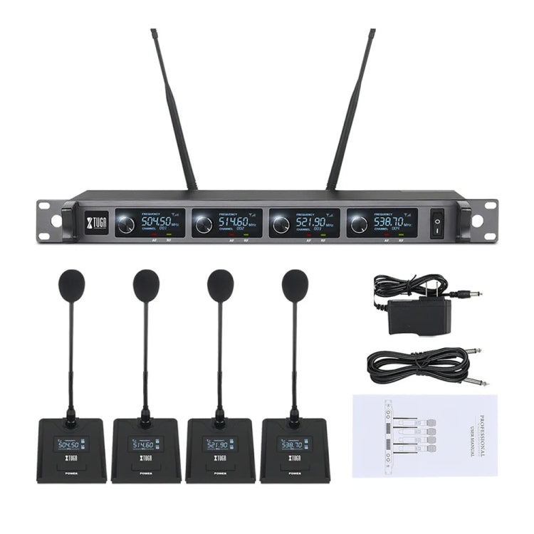 XTUGA A140-C Wireless Microphone System 4-Channel UHF Four Conference Mics(US Plug) - Microphone by XTUGA | Online Shopping South Africa | PMC Jewellery | Buy Now Pay Later Mobicred