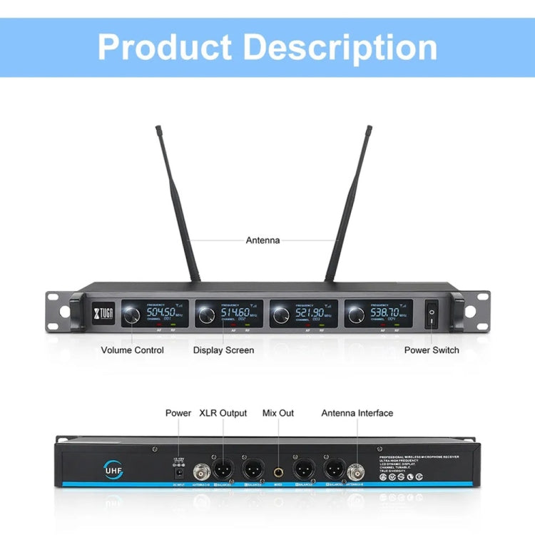 XTUGA A140-C Wireless Microphone System 4-Channel UHF Four Conference Mics(EU Plug) - Microphone by XTUGA | Online Shopping South Africa | PMC Jewellery | Buy Now Pay Later Mobicred