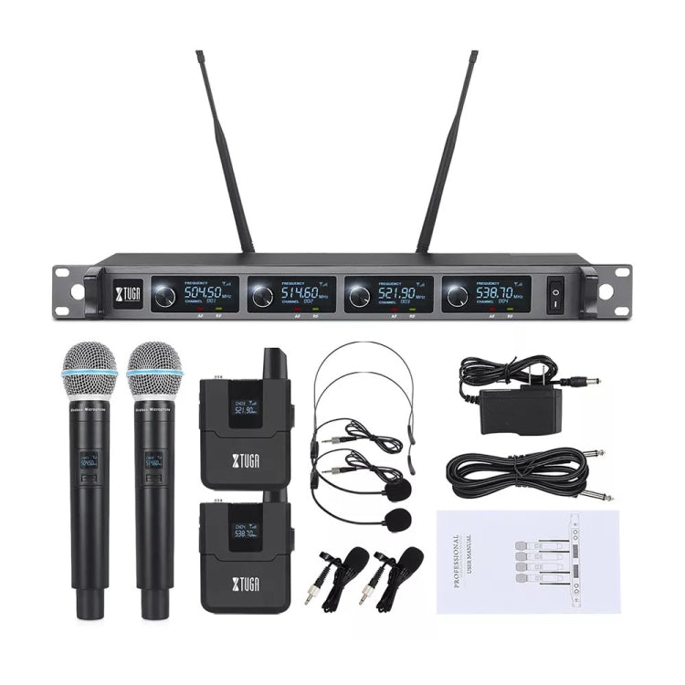 XTUGA A140-HB Wireless Microphone System 4 Channel Handheld Lavalier Headset Microphone(US Plug) - Microphone by XTUGA | Online Shopping South Africa | PMC Jewellery | Buy Now Pay Later Mobicred