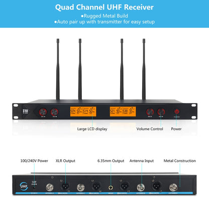 XTUGA A400-H Professional 4-Channel UHF Wireless Microphone System with 4 Handheld Microphone(AU Plug) - Microphone by XTUGA | Online Shopping South Africa | PMC Jewellery | Buy Now Pay Later Mobicred