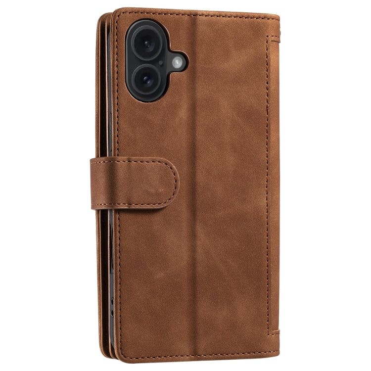 For iPhone 16 Nine Card Zipper Bag Leather Phone Case with Lanyard(Brown) - iPhone 16 Cases by PMC Jewellery | Online Shopping South Africa | PMC Jewellery | Buy Now Pay Later Mobicred