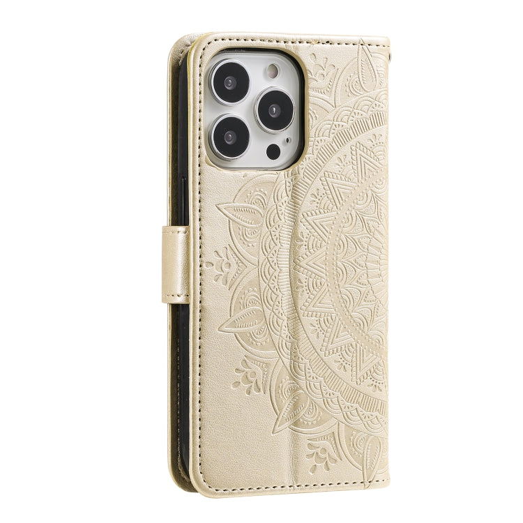 For iPhone 16 Pro Totem Flower Embossed Leather Phone Case(Gold) - iPhone 16 Pro Cases by PMC TechLife | Online Shopping South Africa | PMC TechLife | Buy Now Pay Later Mobicred