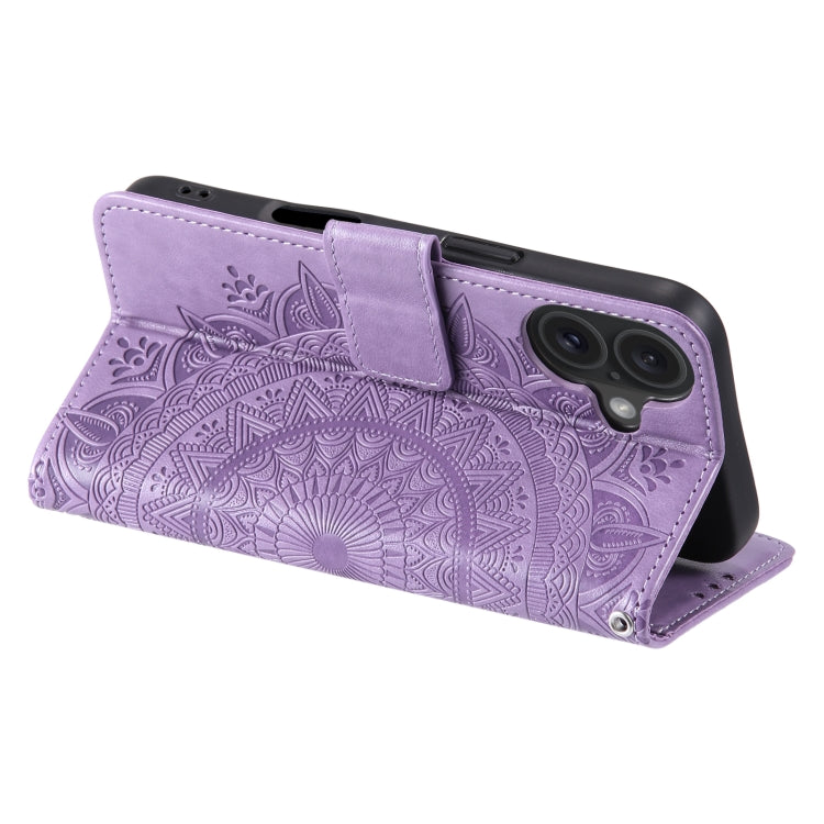 For iPhone 16 Totem Flower Embossed Leather Phone Case(Purple) - iPhone 16 Cases by PMC TechLife | Online Shopping South Africa | PMC TechLife | Buy Now Pay Later Mobicred