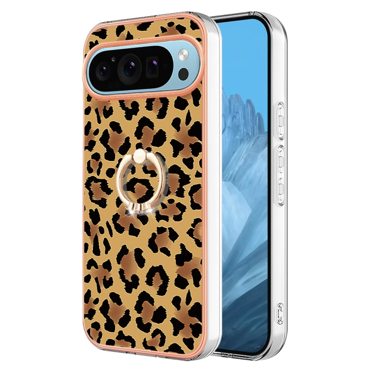 For Google Pixel 9 Pro XL Electroplating Dual-side IMD Phone Case with Ring Holder(Leopard Print) - Google Cases by PMC Jewellery | Online Shopping South Africa | PMC Jewellery | Buy Now Pay Later Mobicred