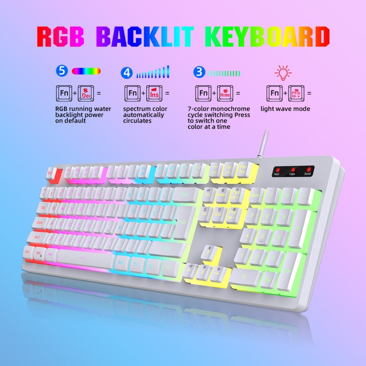 HXSJ L200+X100 Wired RGB Backlit Keyboard and Mouse Set 104 Pudding Key Caps + 3600DPI Mouse(White) - Wired Keyboard by HXSJ | Online Shopping South Africa | PMC Jewellery | Buy Now Pay Later Mobicred