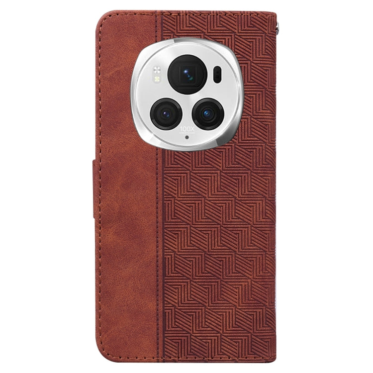 For Honor Magic6 Pro Geometric Embossed Leather Phone Case(Brown) - Honor Cases by PMC Jewellery | Online Shopping South Africa | PMC Jewellery | Buy Now Pay Later Mobicred