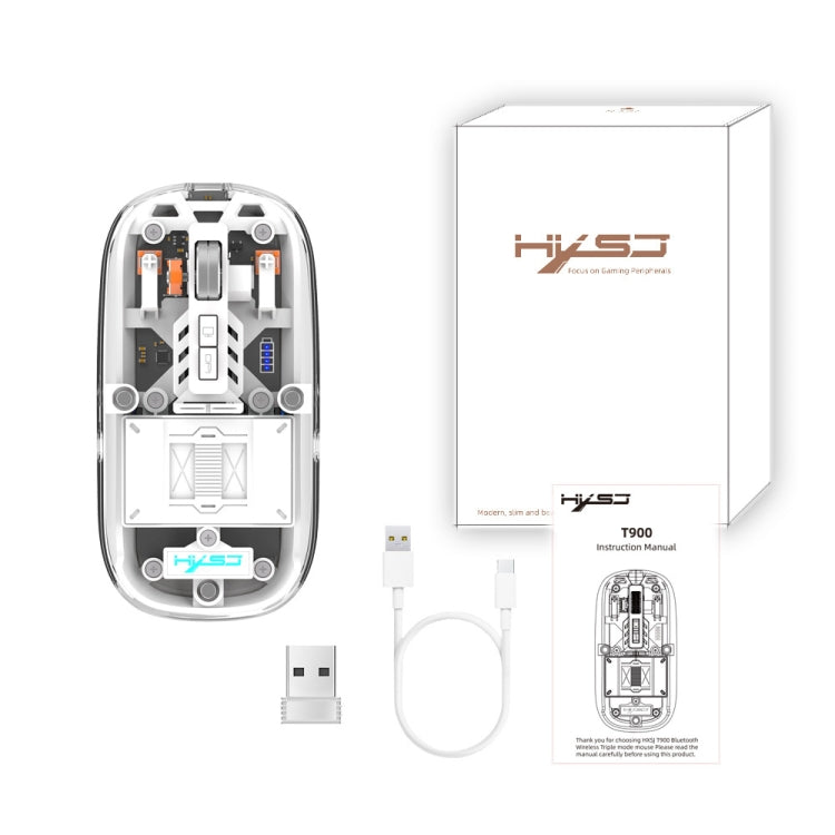 HXSJ T900 Transparent Magnet Three-mode Wireless Gaming Mouse(White) - Wireless Mice by HXSJ | Online Shopping South Africa | PMC Jewellery | Buy Now Pay Later Mobicred