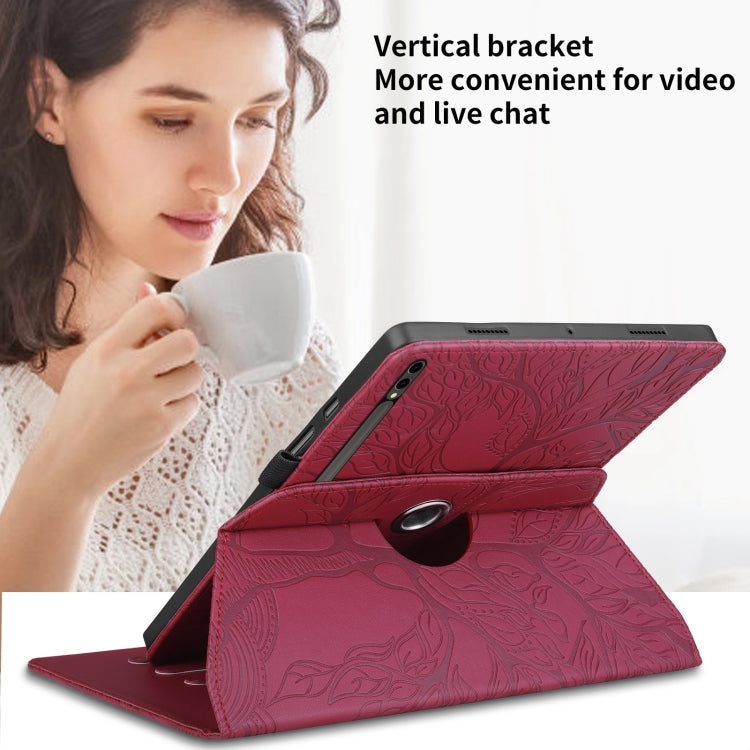 For Samsung Galaxy Tab S9 Ultra/S8 Ultra Tree Life Embossed Rotation Leather Tablet Case(Red) - Galaxy Tab S9 Ultra Cases by PMC Jewellery | Online Shopping South Africa | PMC Jewellery | Buy Now Pay Later Mobicred