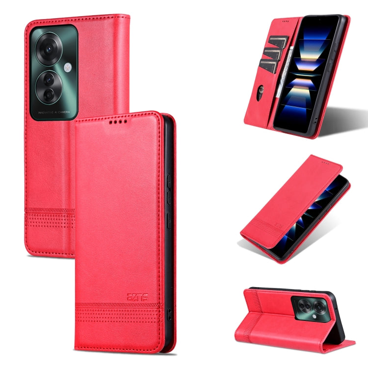 For OPPO Reno11 F AZNS Magnetic Calf Texture Flip Leather Phone Case(Red) - Reno11 F Cases by AZNS | Online Shopping South Africa | PMC Jewellery | Buy Now Pay Later Mobicred