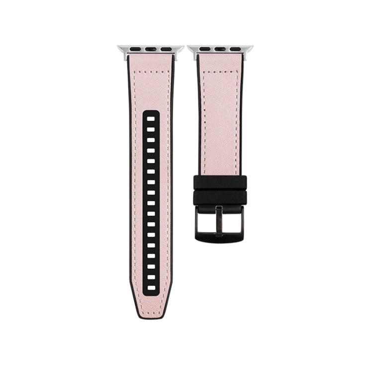 For Apple Watch Series 9 45mm Hybrid Leather Silicone Watch Band(Pink) - Watch Bands by PMC Jewellery | Online Shopping South Africa | PMC Jewellery