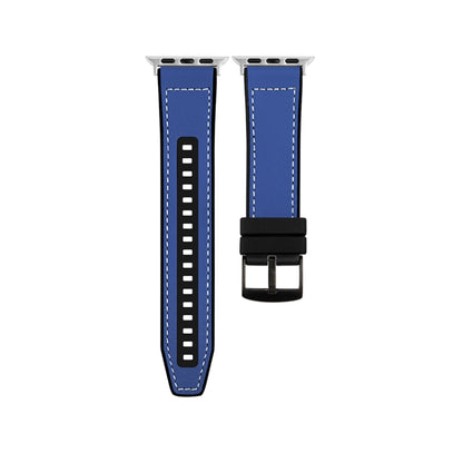 For Apple Watch Series 9 45mm Hybrid Leather Silicone Watch Band(Blue) - Watch Bands by PMC Jewellery | Online Shopping South Africa | PMC Jewellery