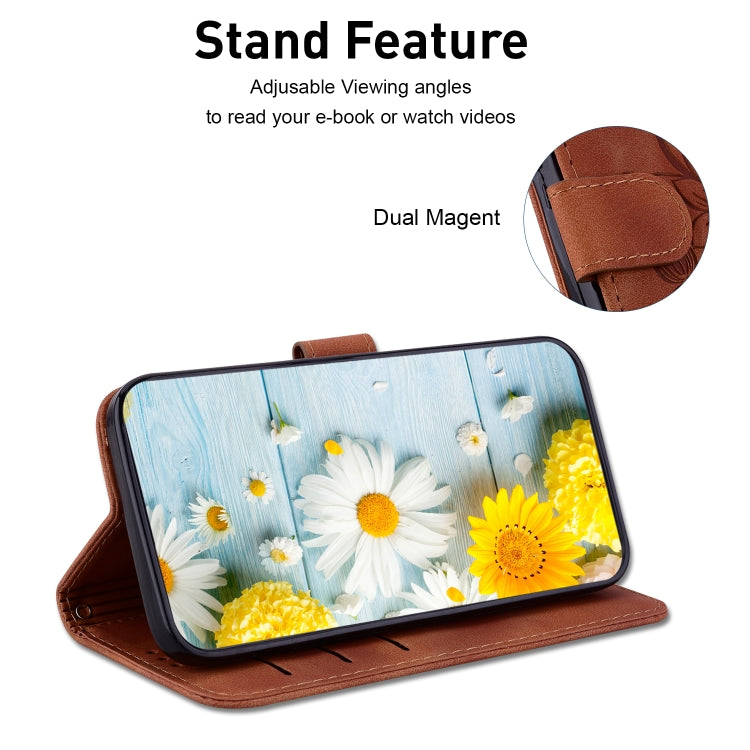 For iPhone 16 Plus Lily Embossed Leather Phone Case(Brown) - free shipping - PMC TechLife - Order now!