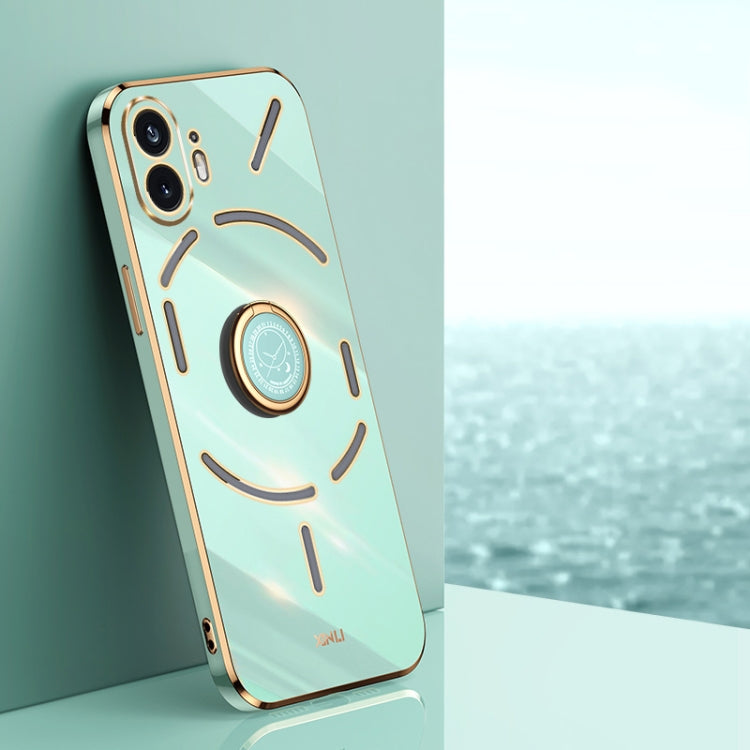 For Nothing Phone 2 XINLI Straight Edge 6D Electroplate TPU Phone Case with Ring Holder(Mint Green) - More Brand by XINLI | Online Shopping South Africa | PMC Jewellery | Buy Now Pay Later Mobicred