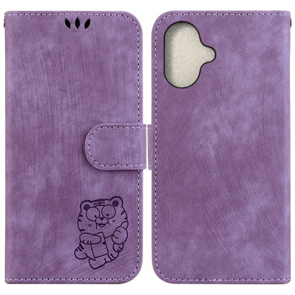 For iPhone 16 Little Tiger Embossed Leather Phone Case(Purple) - iPhone 16 Cases by PMC Jewellery | Online Shopping South Africa | PMC Jewellery | Buy Now Pay Later Mobicred