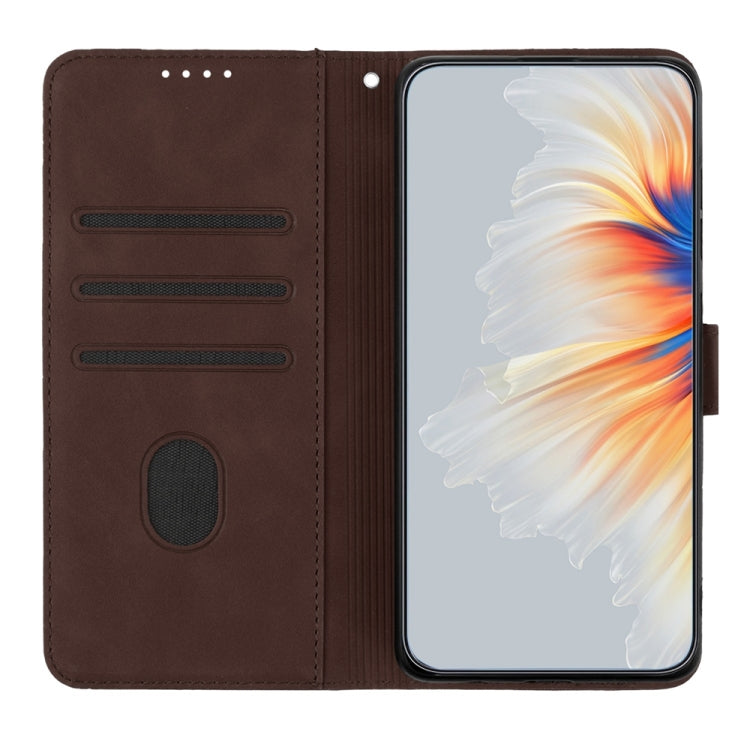 For iPhone 16 Plus Heart Pattern Skin Feel Leather Phone Case(Brown) - iPhone 16 Plus Cases by PMC TechLife | Online Shopping South Africa | PMC TechLife | Buy Now Pay Later Mobicred