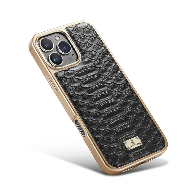 For iPhone 16 Pro Max Fierre Shann Python Texture Electroplating PU Phone Case(Black) - iPhone 16 Pro Max Cases by FIERRE SHANN | Online Shopping South Africa | PMC Jewellery | Buy Now Pay Later Mobicred