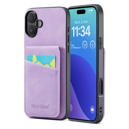 For iPhone 16 Plus Fierre Shann Crazy Horse Card Holder Back Cover PU Phone Case(Purple) - iPhone 16 Plus Cases by FIERRE SHANN | Online Shopping South Africa | PMC Jewellery | Buy Now Pay Later Mobicred