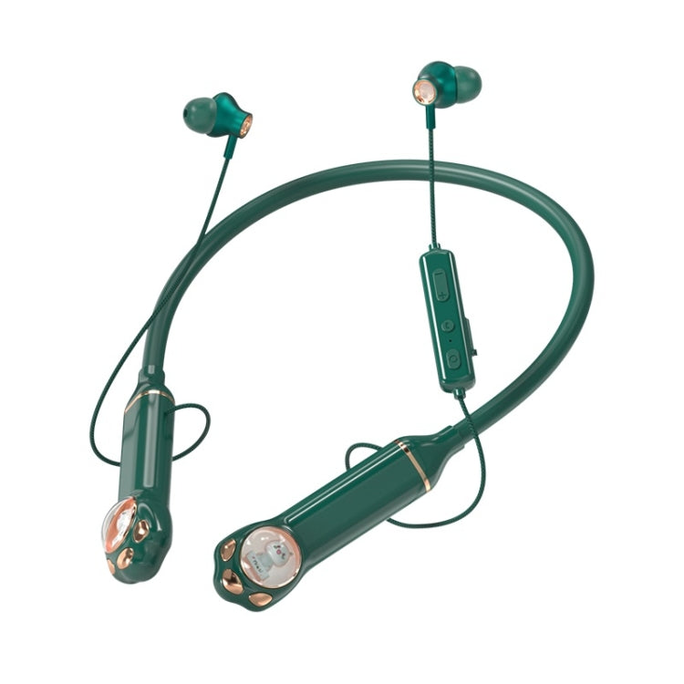 K1692 Meow Planet Neck-mounted Noise Reduction Sports Bluetooth Earphones(Green) - Neck-mounted Earphone by PMC Jewellery | Online Shopping South Africa | PMC Jewellery | Buy Now Pay Later Mobicred