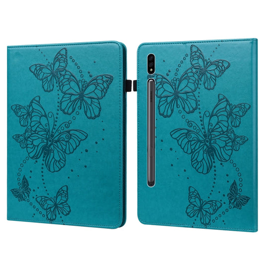 For Samsung Galaxy Tab S9 Embossed Butterfly Pattern Leather Tablet Case(Blue) - Galaxy Tab S9 Cases by PMC Jewellery | Online Shopping South Africa | PMC Jewellery | Buy Now Pay Later Mobicred