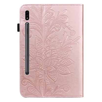 For Samsung Galaxy Tab S9 Lace Flower Embossing Pattern Leather Tablet Case(Gold) - Galaxy Tab S9 Cases by PMC Jewellery | Online Shopping South Africa | PMC Jewellery | Buy Now Pay Later Mobicred