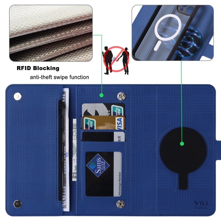 For Samsung Galaxy S23 FE 5G ViLi GHB Series MagSafe Magnetic Zipper Leather Phone Case(Blue) - Galaxy S23 FE 5G Cases by ViLi | Online Shopping South Africa | PMC Jewellery | Buy Now Pay Later Mobicred