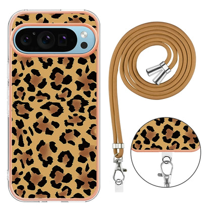 For Google Pixel 9 / 9 Pro Electroplating Dual-side IMD Phone Case with Lanyard(Leopard Print) - Google Cases by PMC Jewellery | Online Shopping South Africa | PMC Jewellery | Buy Now Pay Later Mobicred