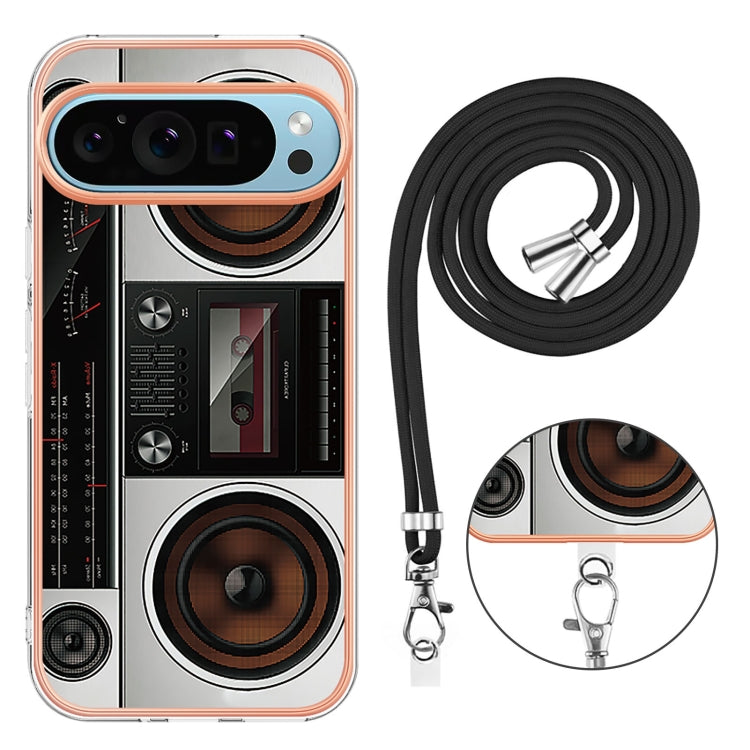 For Google Pixel 9 Pro XL Electroplating Dual-side IMD Phone Case with Lanyard(Retro Radio) - Google Cases by PMC Jewellery | Online Shopping South Africa | PMC Jewellery | Buy Now Pay Later Mobicred