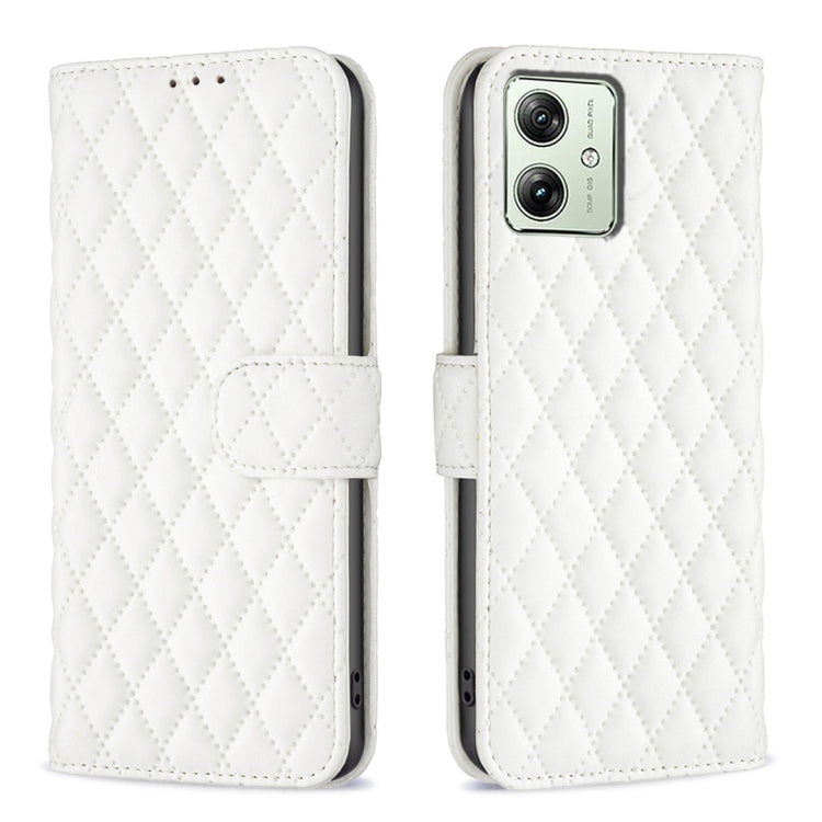 For Motorola Moto G54 5G EU Edition Diamond Lattice Wallet Flip Leather Phone Case(White) - Motorola Cases by PMC Jewellery | Online Shopping South Africa | PMC Jewellery | Buy Now Pay Later Mobicred